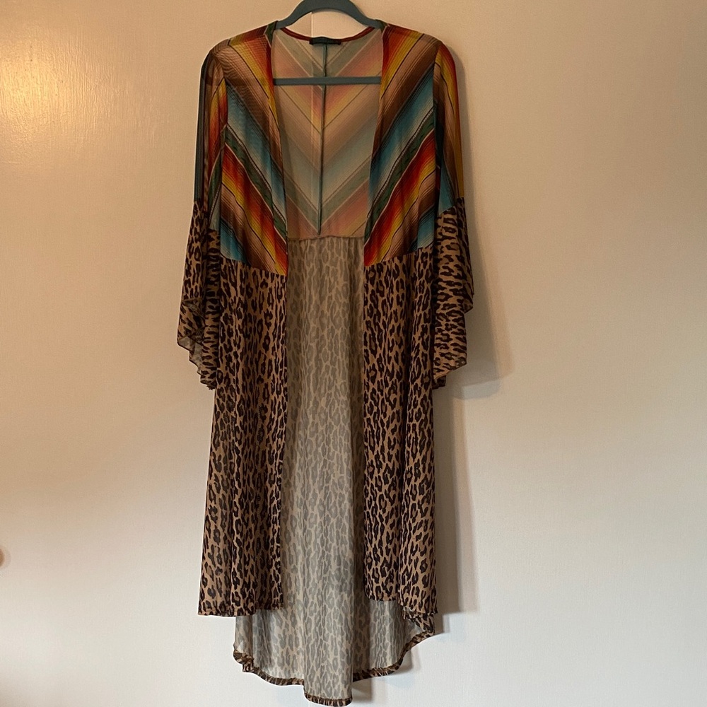 Colorful Geometric and Leopard Long Sleeve Kimono